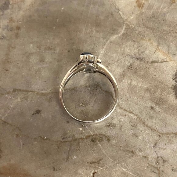 Sterling Silver 925 Black Onyx Cabochon Bypass Style Fixed Band Ring Sz 6.5 - Picture 9 of 16